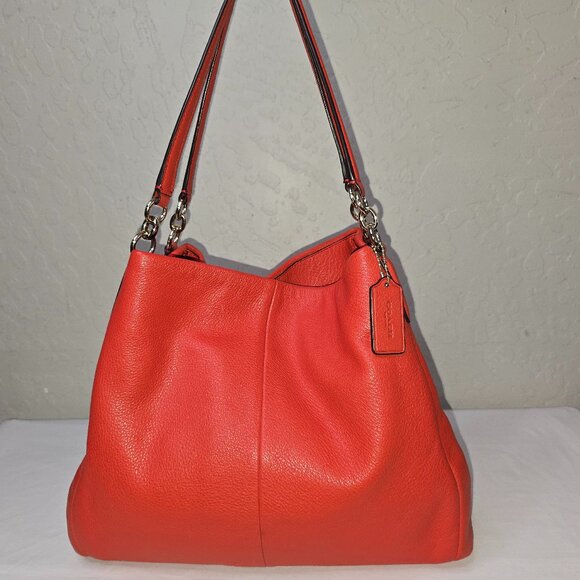 Coach Madison Phoebe Tomato Red Pebbled Leather 3 Compartment Hobo Bag F35723 - Picture 2 of 15